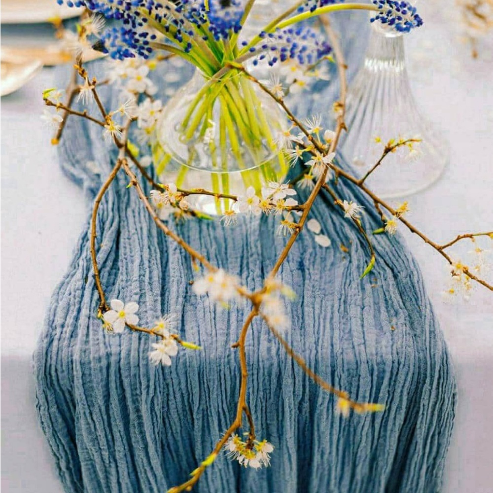 Dusty Blue Crepe baby shower Table Runner